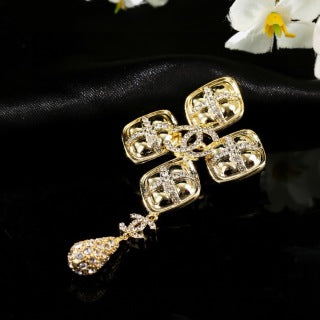 CHANEL Evelina Golden Cross Charm Brooch