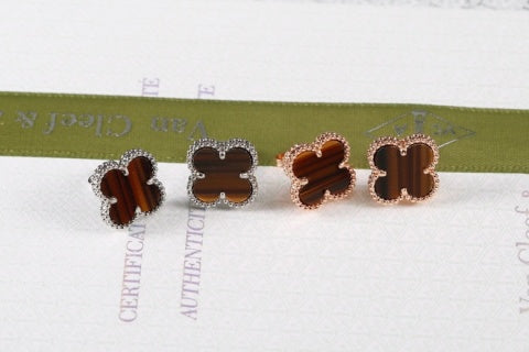 Van Cleef & Arpels Midnight Wood Clover Stud Earrings