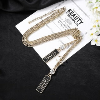 CHANEL Verena Silver Chain Tag Necklace