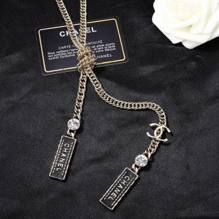 CHANEL Verena Silver Chain Tag Necklace