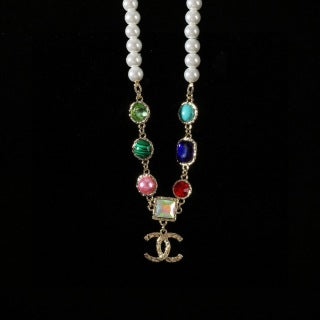CHANEL Coraline Pearl Rainbow Charm Necklace