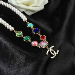 CHANEL Coraline Pearl Rainbow Charm Necklace