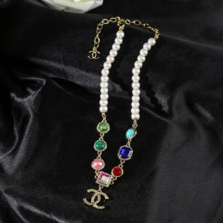 CHANEL Coraline Pearl Rainbow Charm Necklace