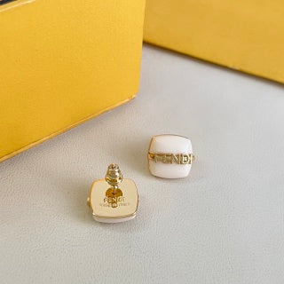 Fendi Livia Mini Logo Square Stud Earrings
