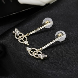 CHANEL Elvina Crystal Chain Cross Earrings
