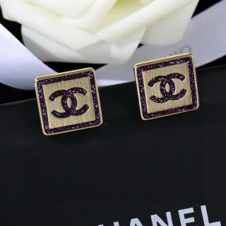 CHANEL Lavelle Violet Enamel Square Stud Earrings