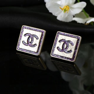 CHANEL Lavelle Violet Enamel Square Stud Earrings