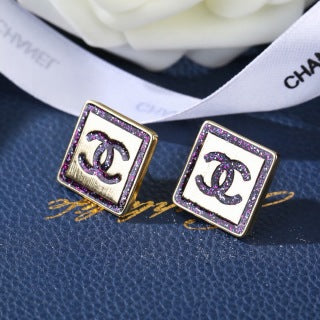 CHANEL Lavelle Violet Enamel Square Stud Earrings
