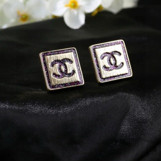 CHANEL Lavelle Violet Enamel Square Stud Earrings