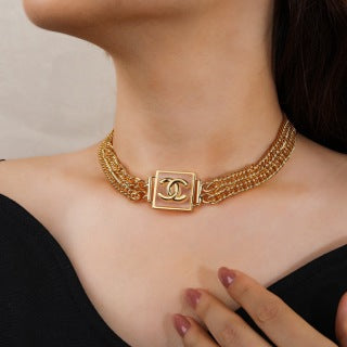CHANEL Marcella Golden Chain Medallion Necklace