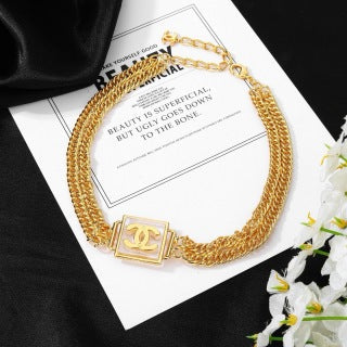CHANEL Marcella Golden Chain Medallion Necklace