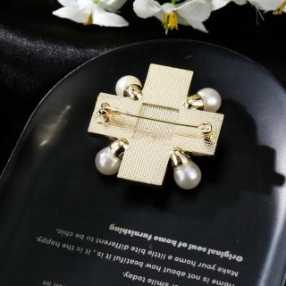CHANEL Aureline Pearl Cross Emblem Brooch