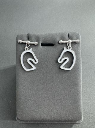 Hermès Silver Crest Horse Charm Stud Earrings