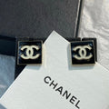 CHANEL Noelia Noir Square Signature Stud Earrings