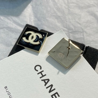 CHANEL Noelia Noir Square Signature Stud Earrings