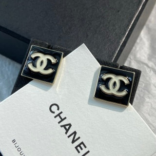 CHANEL Noelia Noir Square Signature Stud Earrings