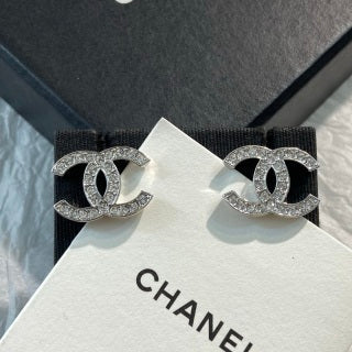 CHANEL Evelisse Silver Signature Stud Earrings