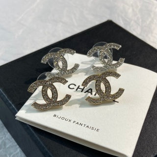 CHANEL Evelisse Silver Signature Stud Earrings