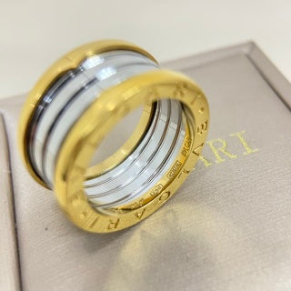 Bvlgari Two Tone Gold Silver Layered Band Ring – Elegant Luxury Jewelry