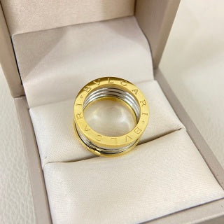 Bvlgari Two Tone Gold Silver Layered Band Ring – Elegant Luxury Jewelry