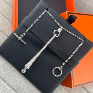 Hermès Élan Pavé Bar Pendant Necklace