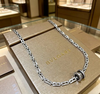 Bvlgari Silver Black Spiral Pendant Necklace – Elegant Luxury Jewelry