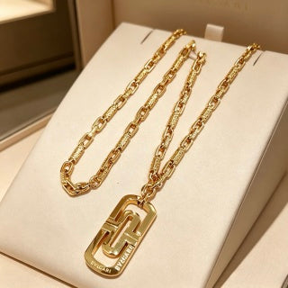 Bvlgari Gold Geometric Pendant Chain Necklace – Elegant Luxury Jewelry