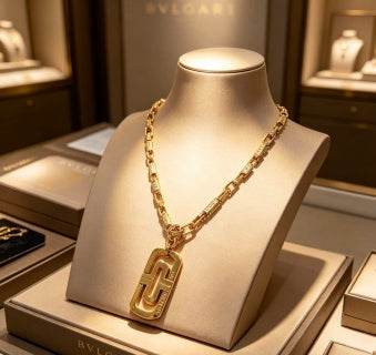 Bvlgari Gold Geometric Pendant Chain Necklace – Elegant Luxury Jewelry