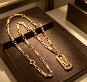 Bvlgari Gold Geometric Pendant Chain Necklace – Elegant Luxury Jewelry