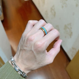 Bvlgari Gold Blue Accent Wide Band Ring – Elegant Luxury Jewelry