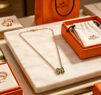 Hermès Pop H Vert Émeraude Enamel Pendant Necklace