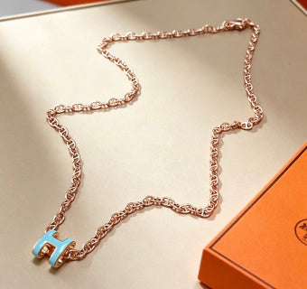 Hermès Pop H Bleu Azur Enamel H Pendant Necklace