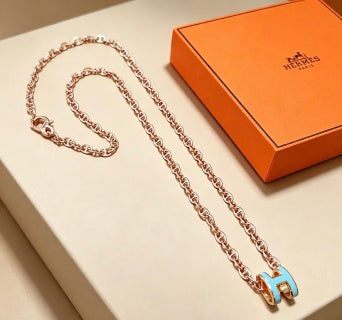 Hermès Pop H Bleu Azur Enamel H Pendant Necklace