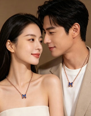 Hermès Pop H Bleu Enamel Pendant Necklace