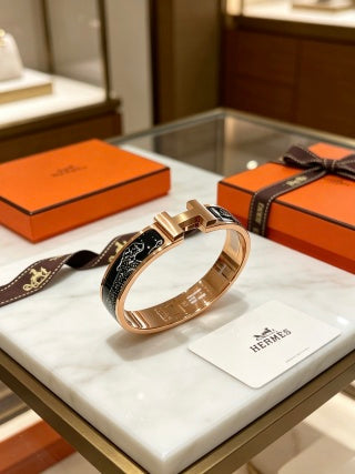 Hermès Clic H Noir Enamel Contrast Bracelet