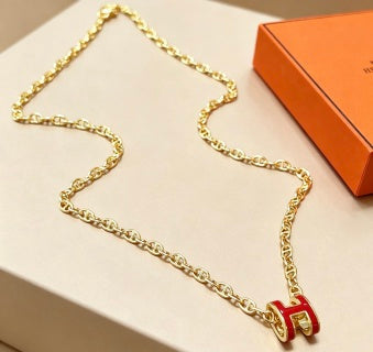 Hermès Pop H Rouge Enamel Pendant Necklace