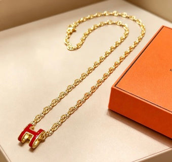 Hermès Pop H Rouge Enamel Pendant Necklace