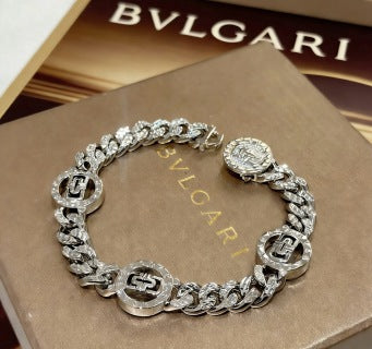 Bvlgari Silver Medallion Crystal Link Bracelet – Elegant Luxury Jewelry
