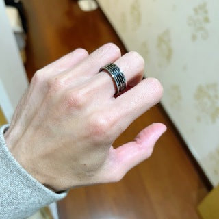 Bvlgari Black Ceramic Silver Accent Band Ring – Elegant Luxury Jewelry