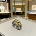 Bvlgari Silver Black Accent Geometric Band Ring – Elegant Luxury Jewelry