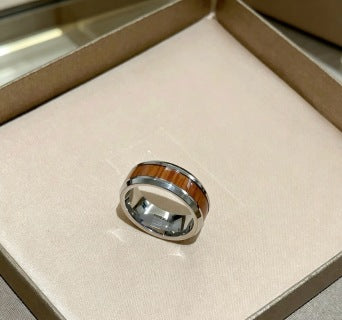 Bvlgari Silver Brown Accent Band Ring – Elegant Luxury Jewelry