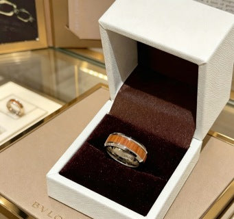 Bvlgari Silver Brown Accent Band Ring – Elegant Luxury Jewelry