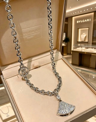 Bvlgari Silver Crystal Fan Pendant Necklace – Elegant Luxury Jewelry