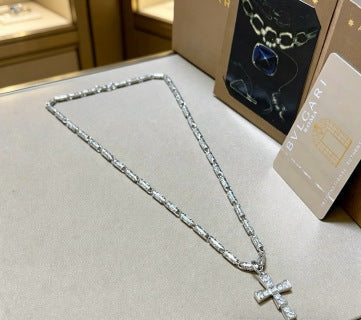 Bvlgari Silver Cross Pendant Statement Necklace – Elegant Luxury Jewelry