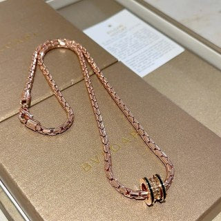 Bvlgari Rose Gold Black Accent Chain Necklace – Elegant Luxury Jewelry