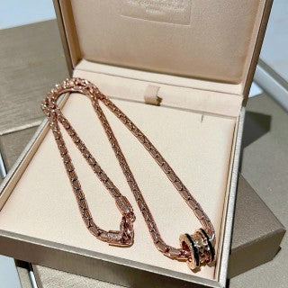 Bvlgari Rose Gold Black Accent Chain Necklace – Elegant Luxury Jewelry