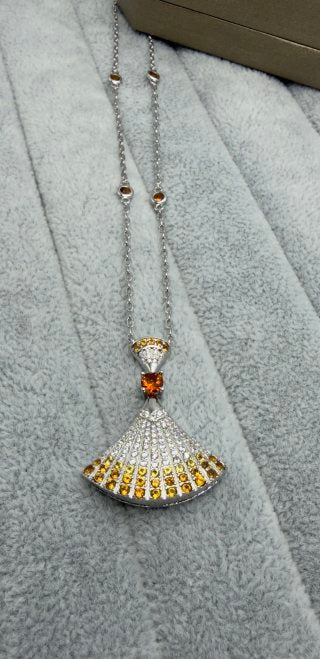 Bvlgari Orange Gemstone Fan Pendant Necklace – Elegant Luxury Jewelry