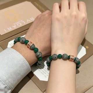 Bvlgari Green Stone Beaded Bracelet with Rose Gold Accent – Elegant Luxury Jewelry