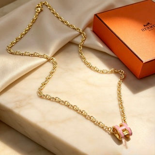 Hermès Rosé H Link Charm Necklace