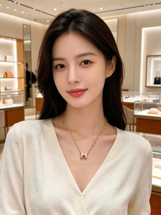 Hermès Rosé H Link Charm Necklace
